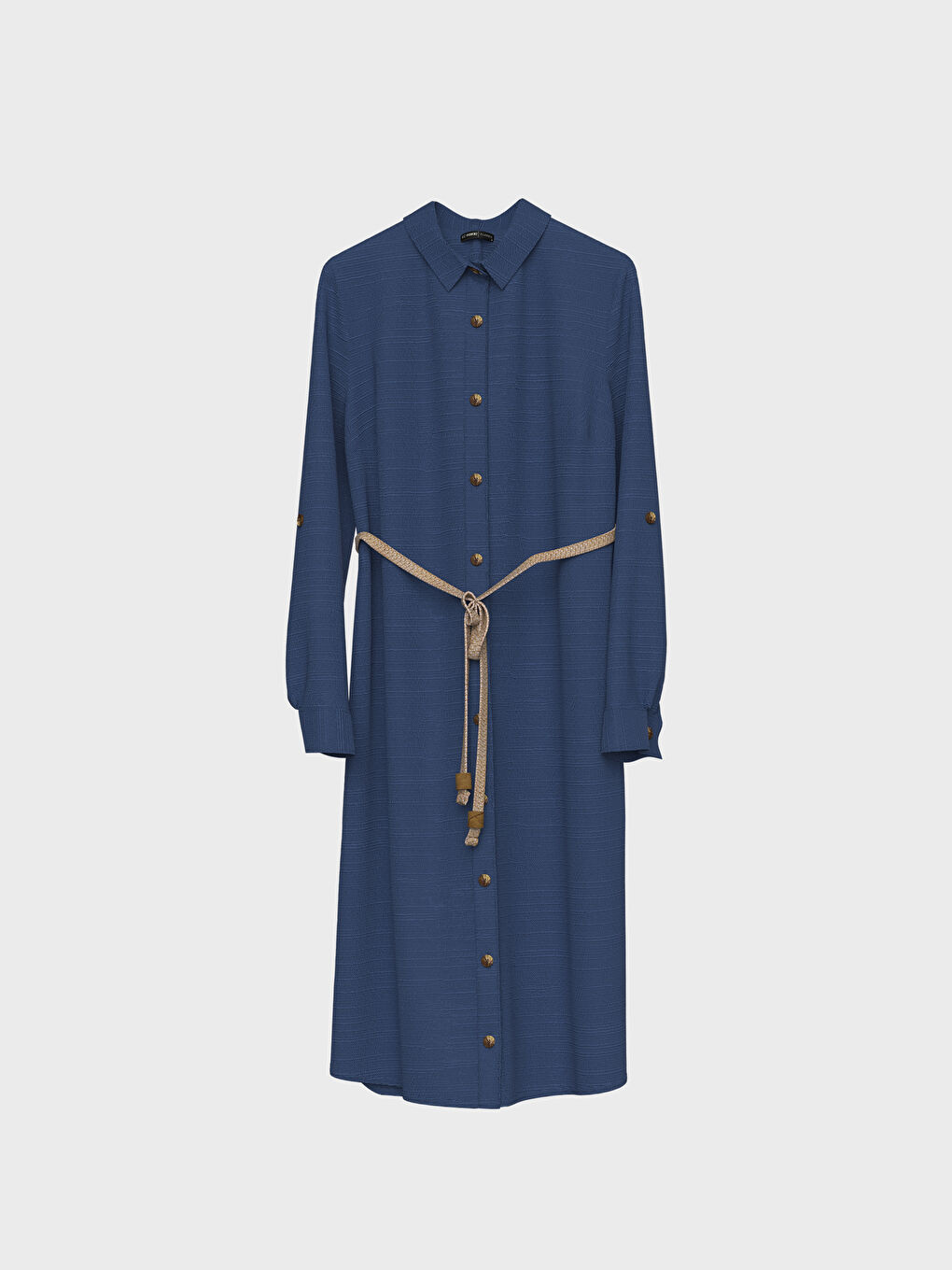 Mavi Gömlek Yaka Uzun Kollu Kadın Tunik