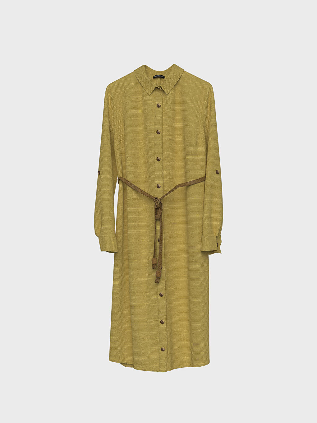 Sarı Gömlek Yaka Uzun Kollu Kadın Tunik