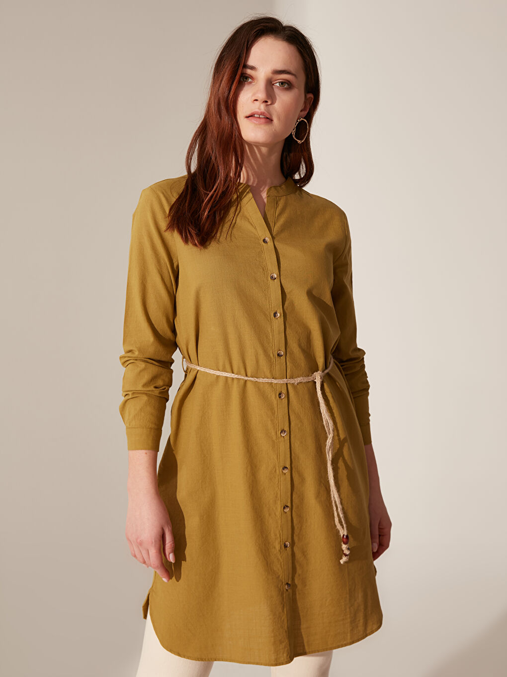 Haki Kaçık Yaka Uzun Kollu Kadın Tunik-2