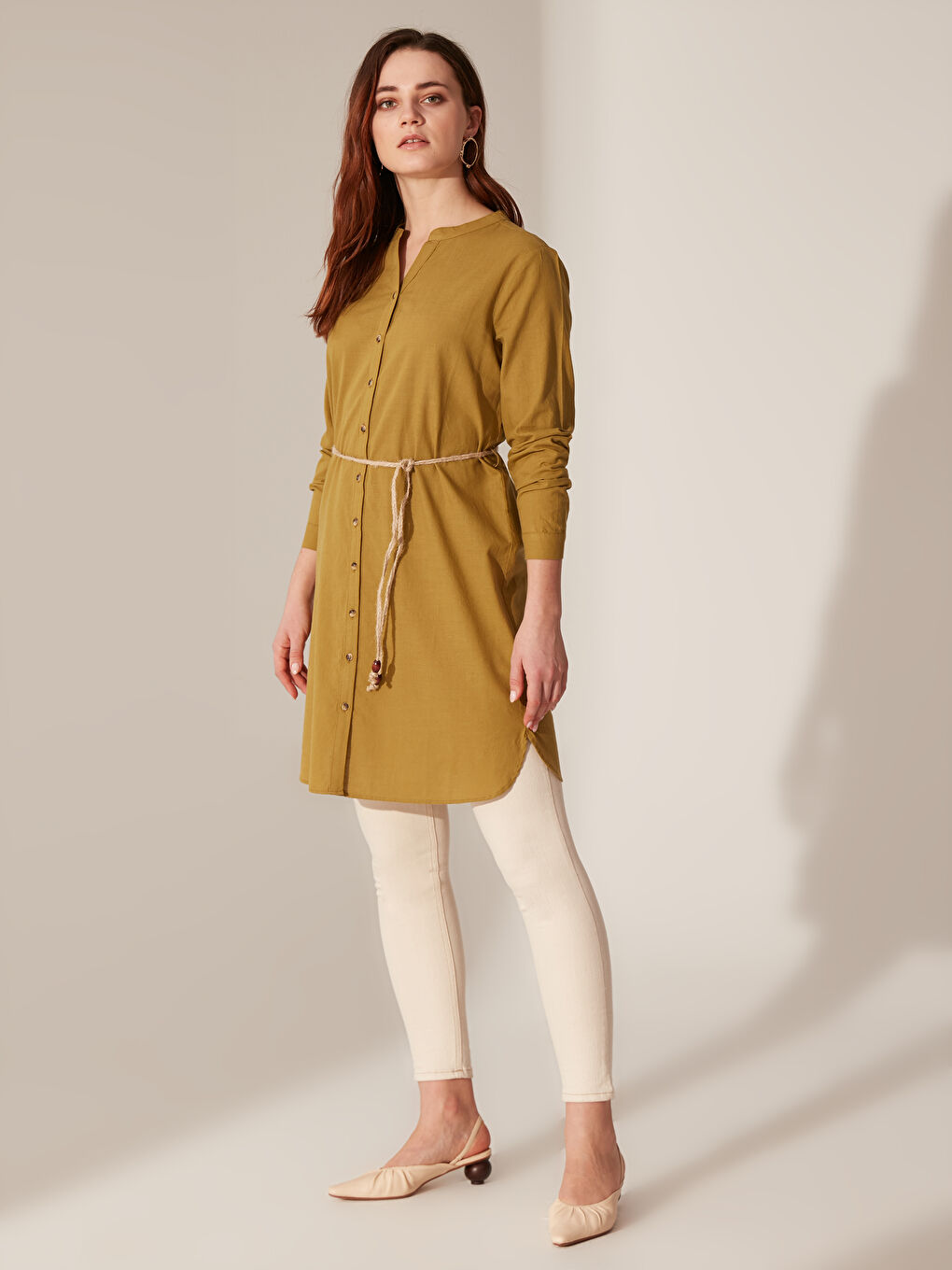 Haki Kaçık Yaka Uzun Kollu Kadın Tunik-3
