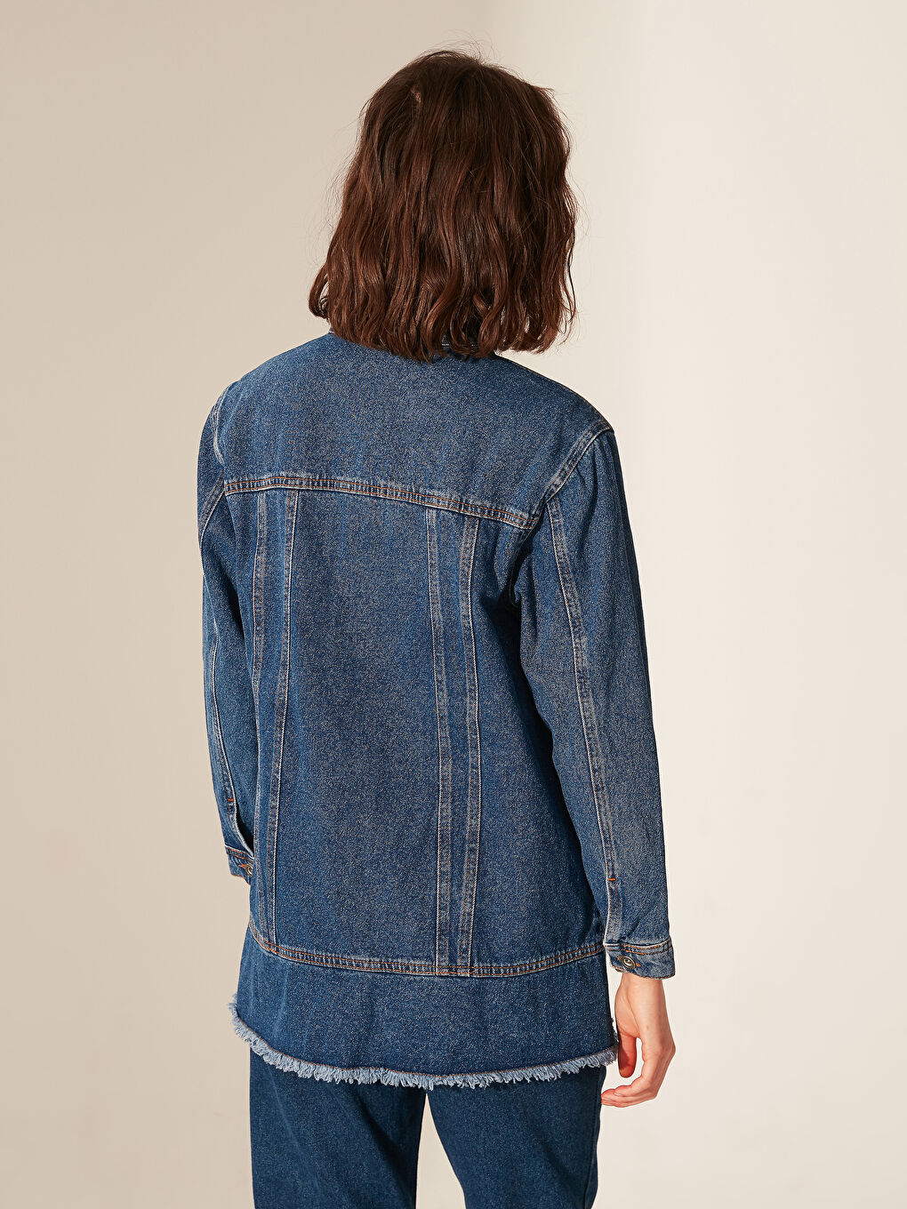 İndigo Uzun Kollu Kadın Dik Yaka Jean Ceket-2