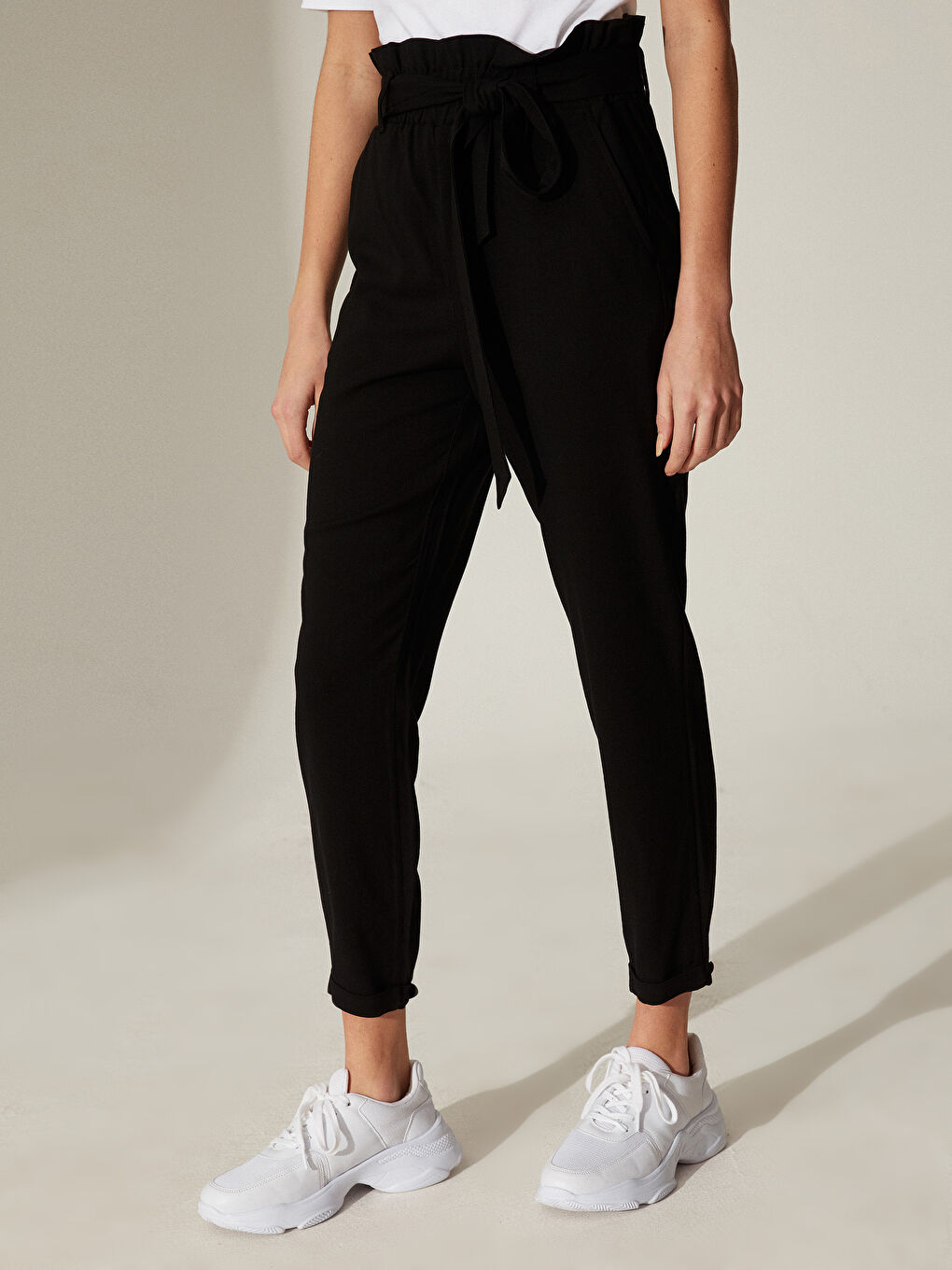 Pantalon Taille Mi-Haute Coupe Carotte Longueur Cheville-2