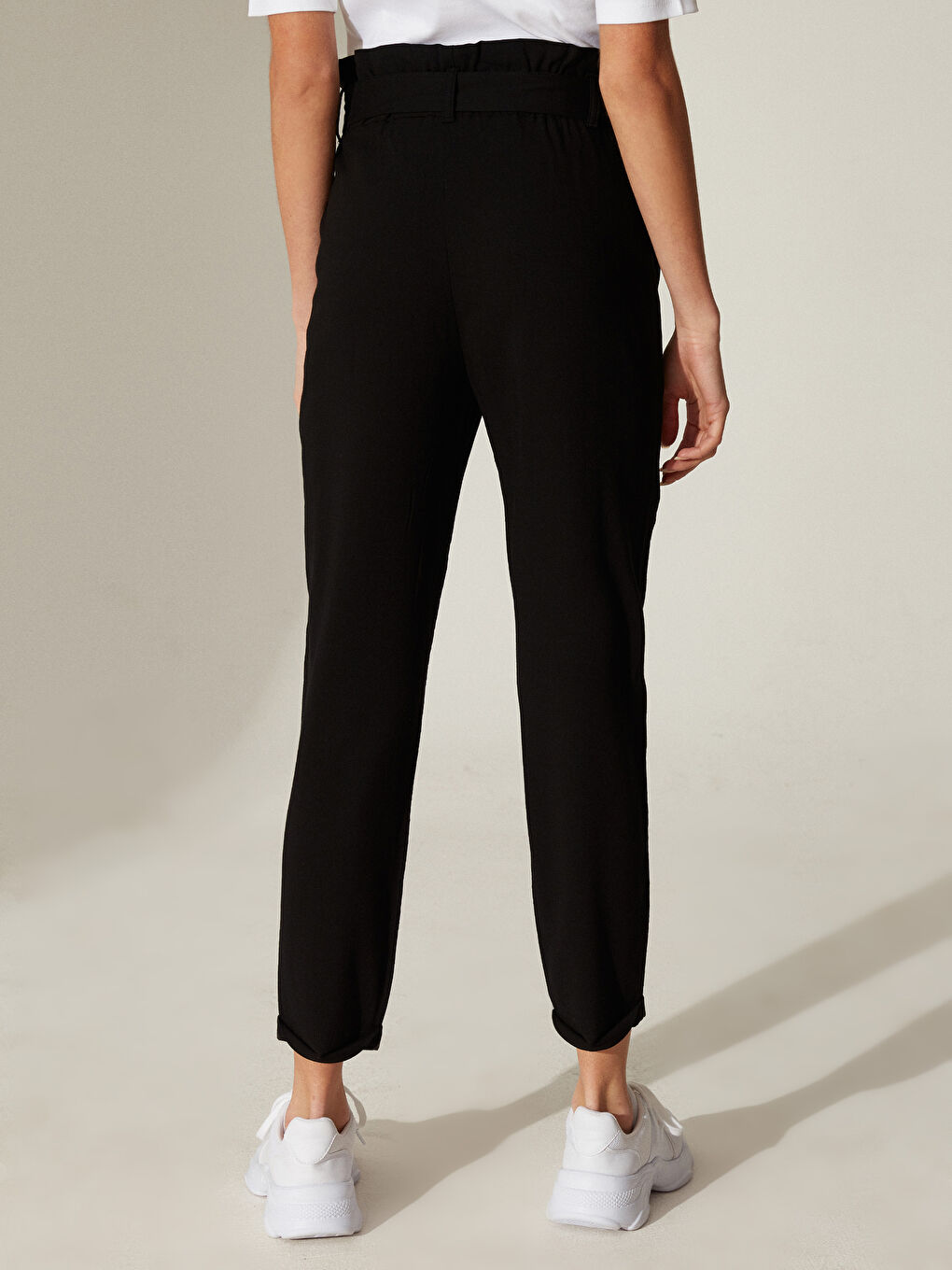 Pantalon Taille Mi-Haute Coupe Carotte Longueur Cheville-3
