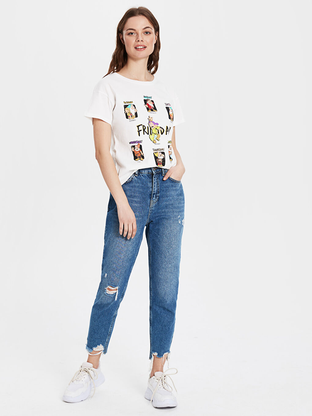 Ekru Bisiklet Yaka Kısa Kollu Kadın Tişört-1