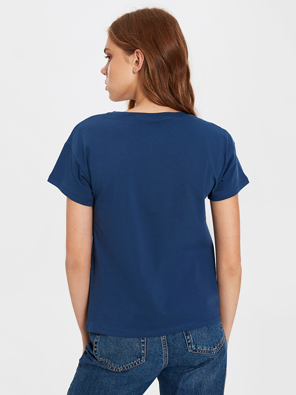 İndigo Bisiklet Yaka Kısa Kollu Kadın Tişört-3