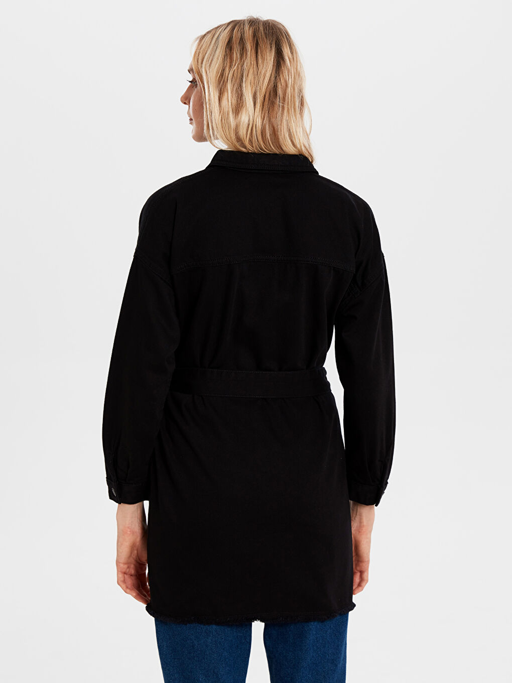 Siyah Uzun Kollu Kadın İnce Ceket-3