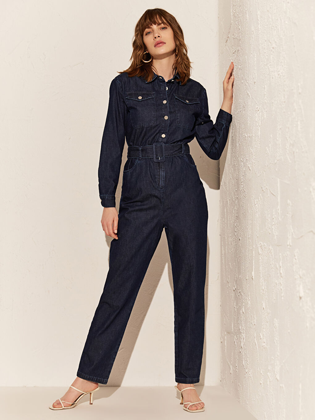 Shirt Collar Long Sleeve Gabardine Women's Overalls