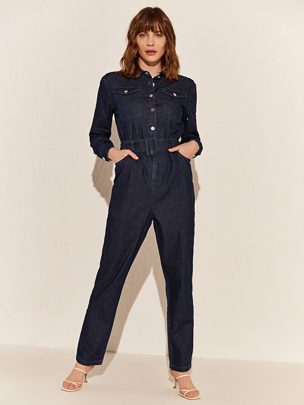 Shirt Collar Long Sleeve Gabardine Women's Overalls-1