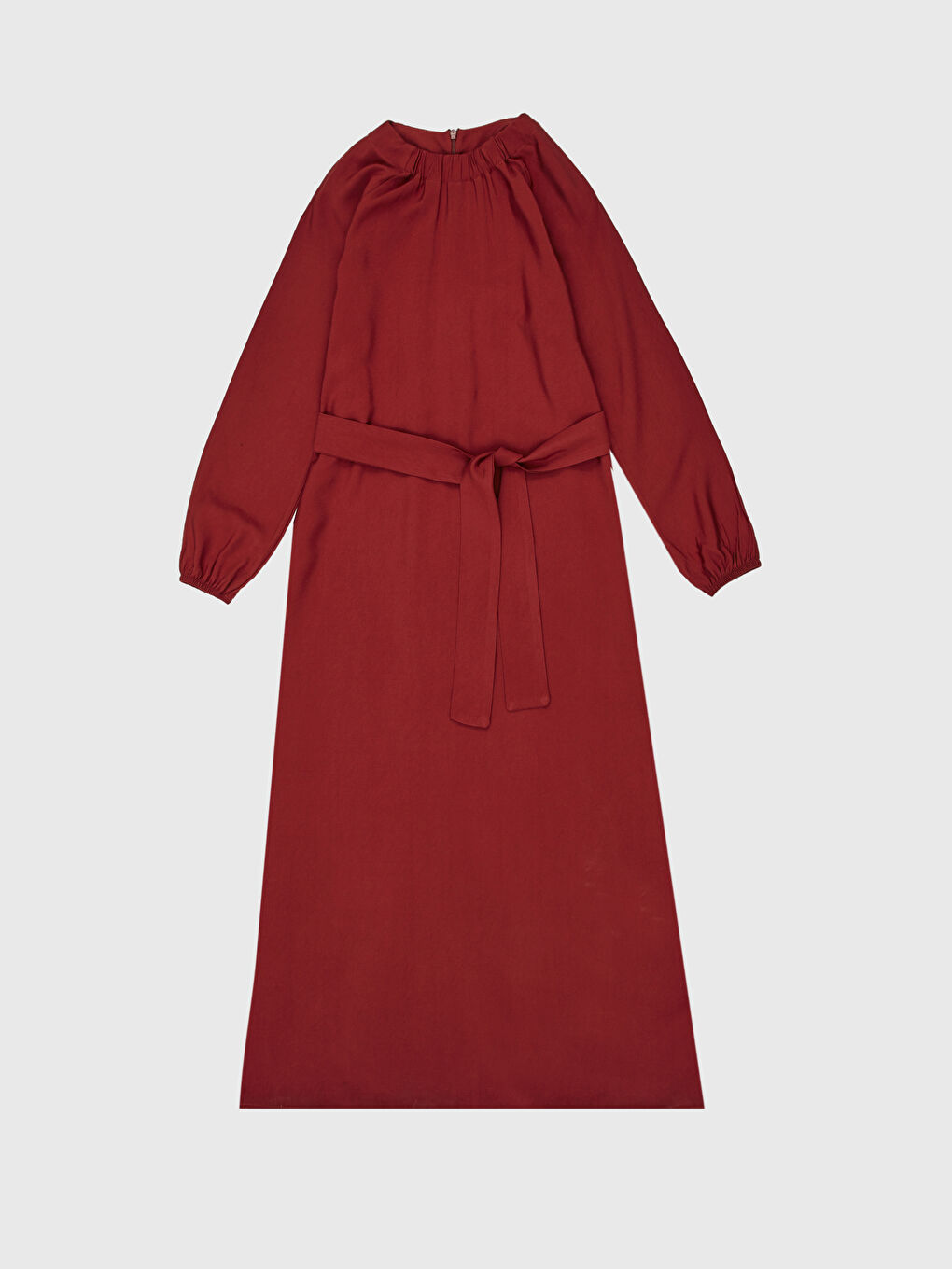 Turuncu Kuşaklı Viskon Elbise-1