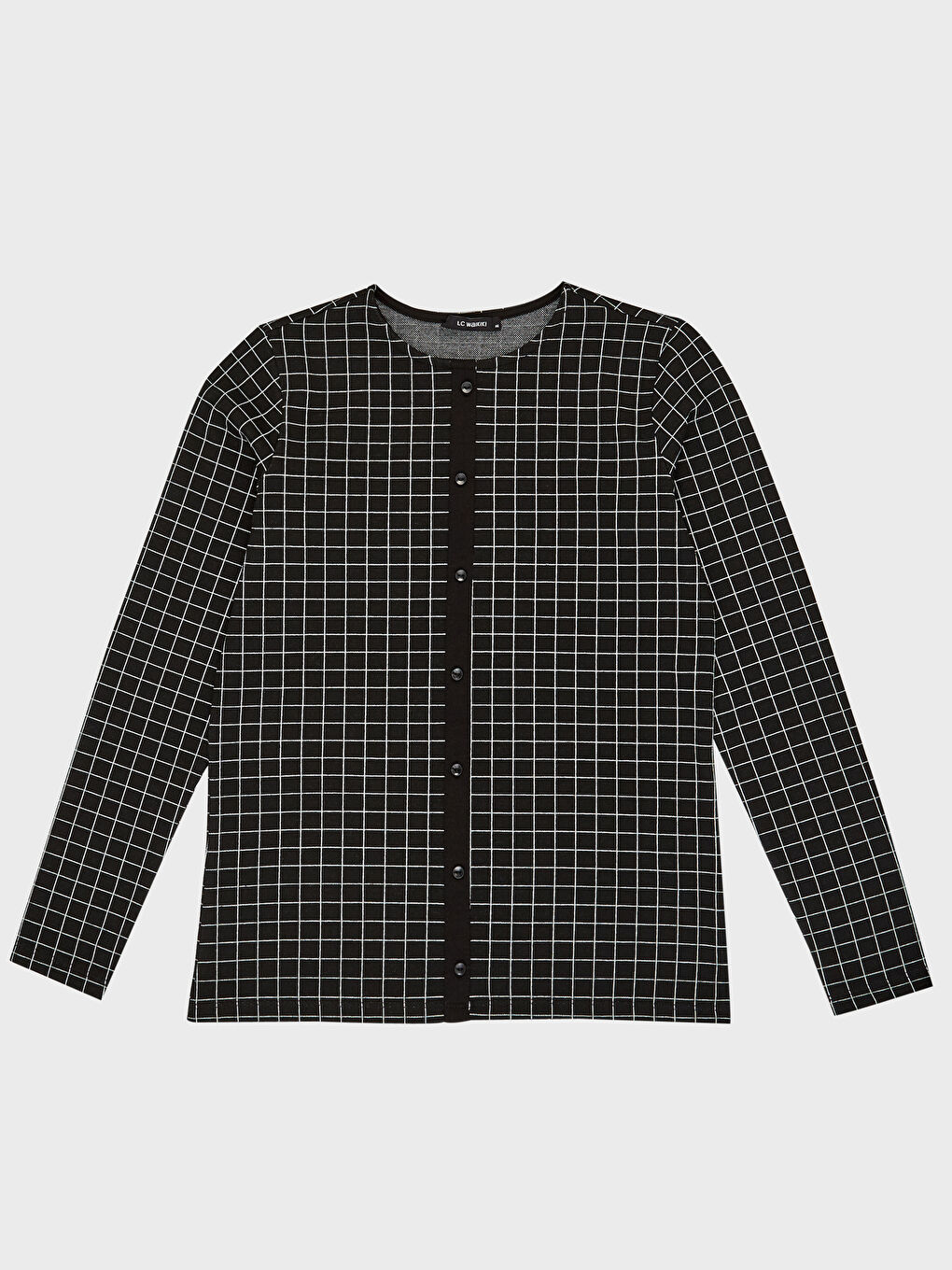 Siyah Bisiklet Yaka Uzun Kollu Kadın Tişört-1