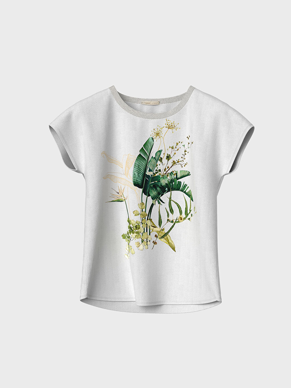 Ekru Bisiklet Yaka Kısa Kollu Kadın Tişört