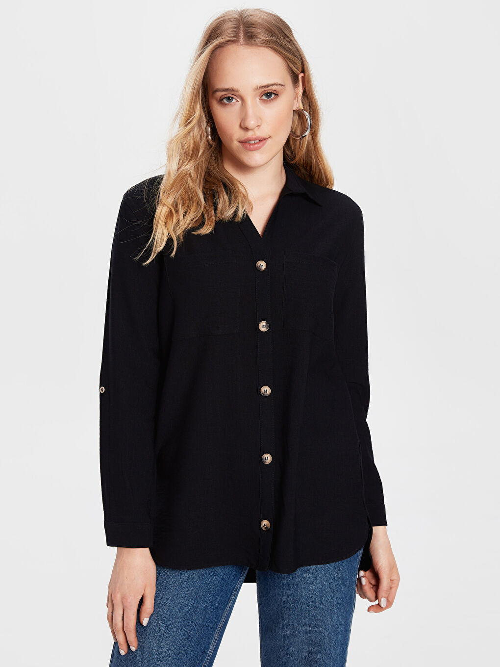 LCW Vision Long Sleeved Women's Pocketed Viscose Shirt -0SM291Z8-HEG
