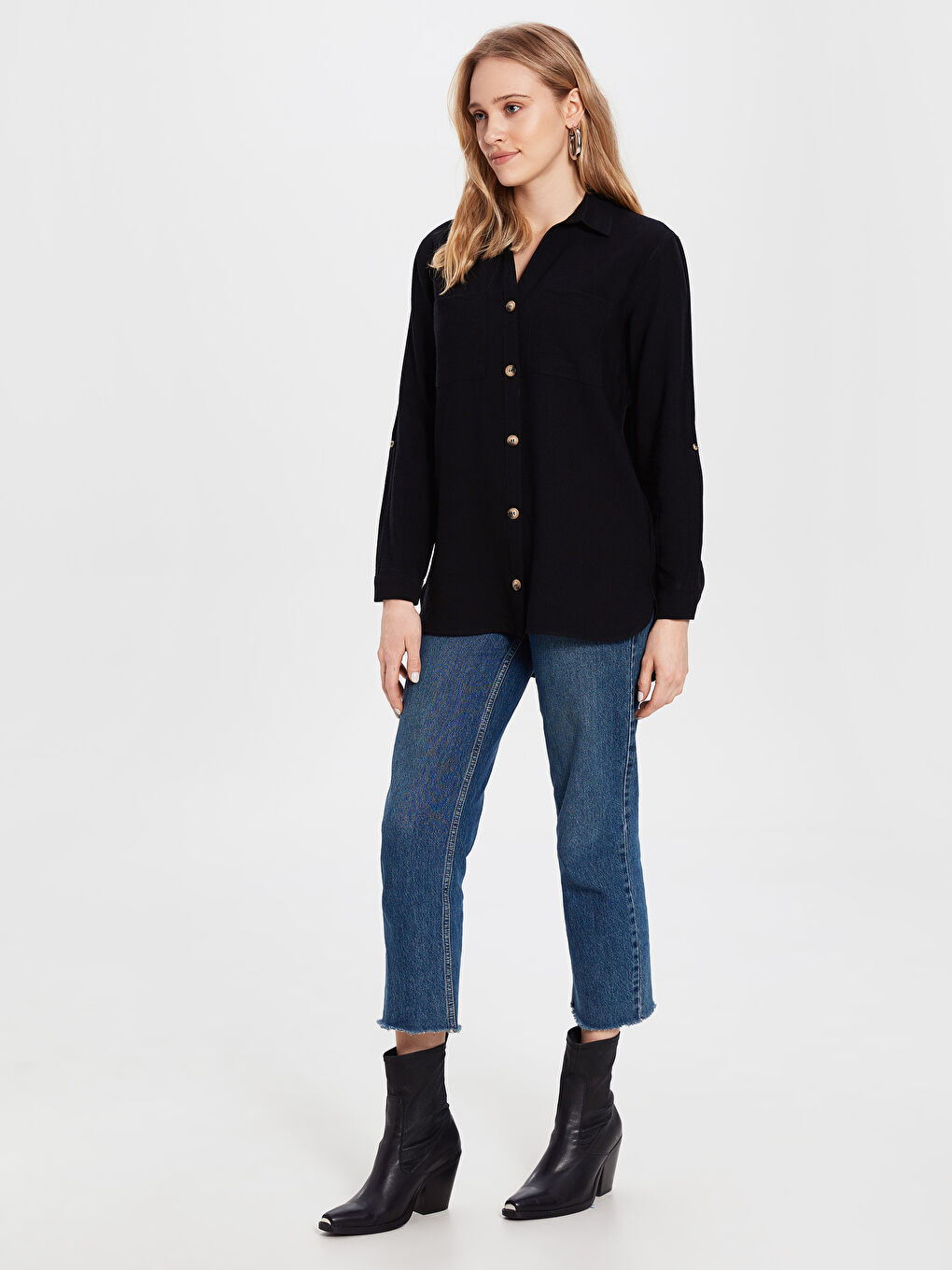 LCW Vision Long Sleeved Women's Pocketed Viscose Shirt -0SM291Z8-HEG
