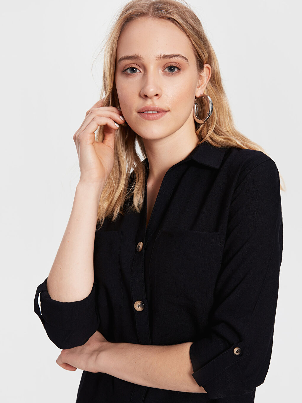 LCW Vision Long Sleeved Women's Pocketed Viscose Shirt -0SM291Z8-HEG