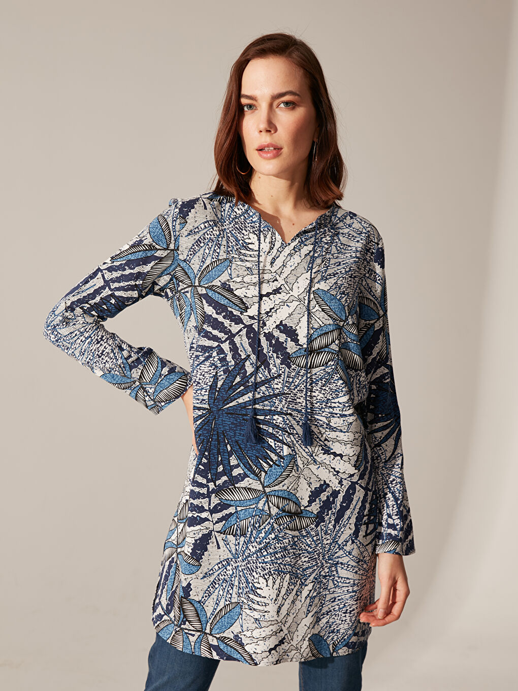 Tunique à Col Revers Manches Longues pour Femmes-8