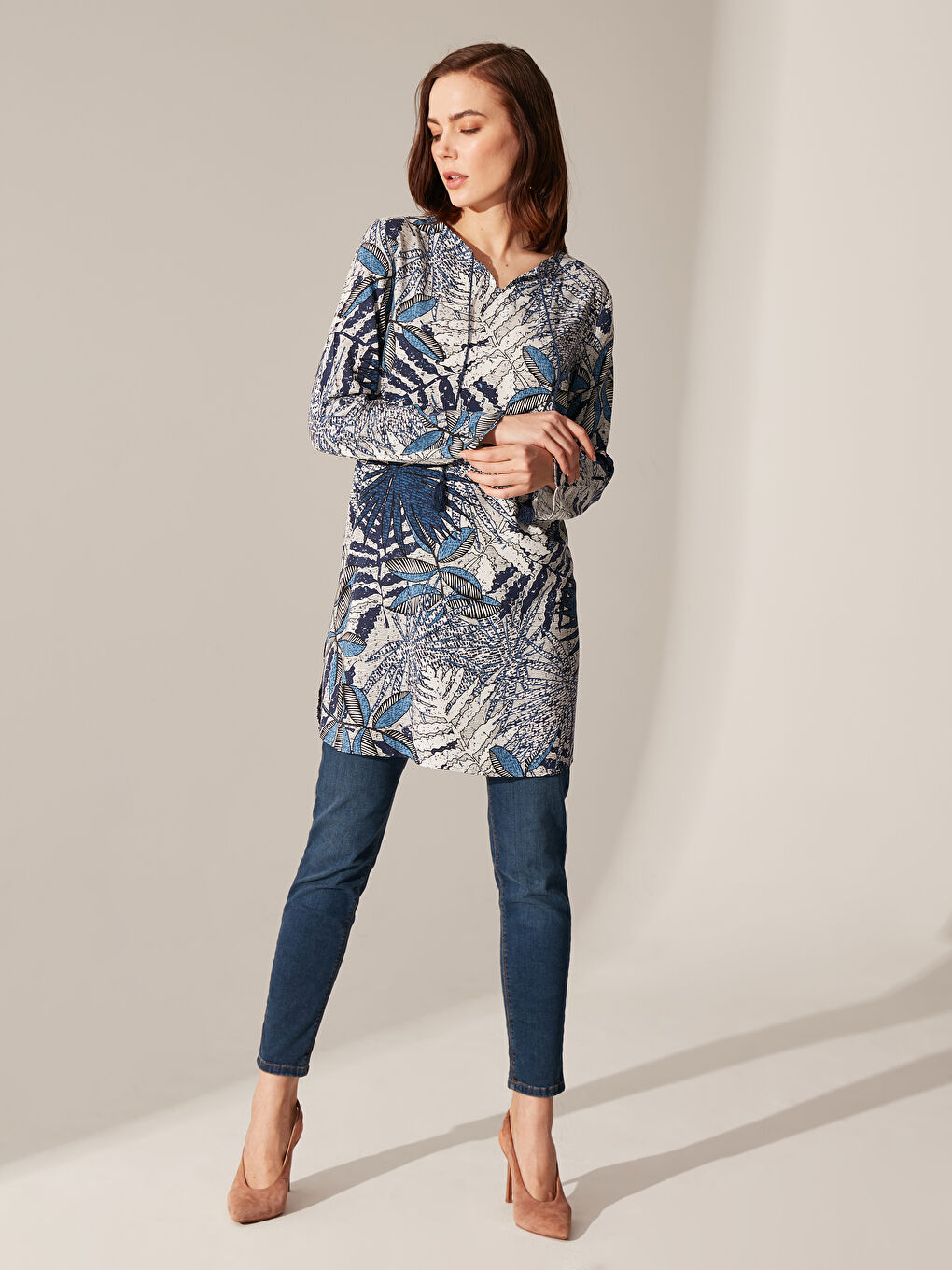 Tunique à Col Revers Manches Longues pour Femmes-9