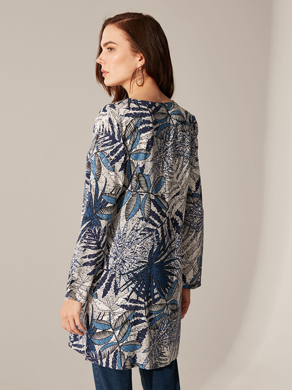 Tunique à Col Revers Manches Longues pour Femmes-10