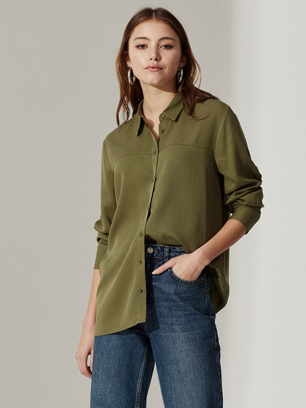 Yeşil Uzun Kollu Kadın Gömlek