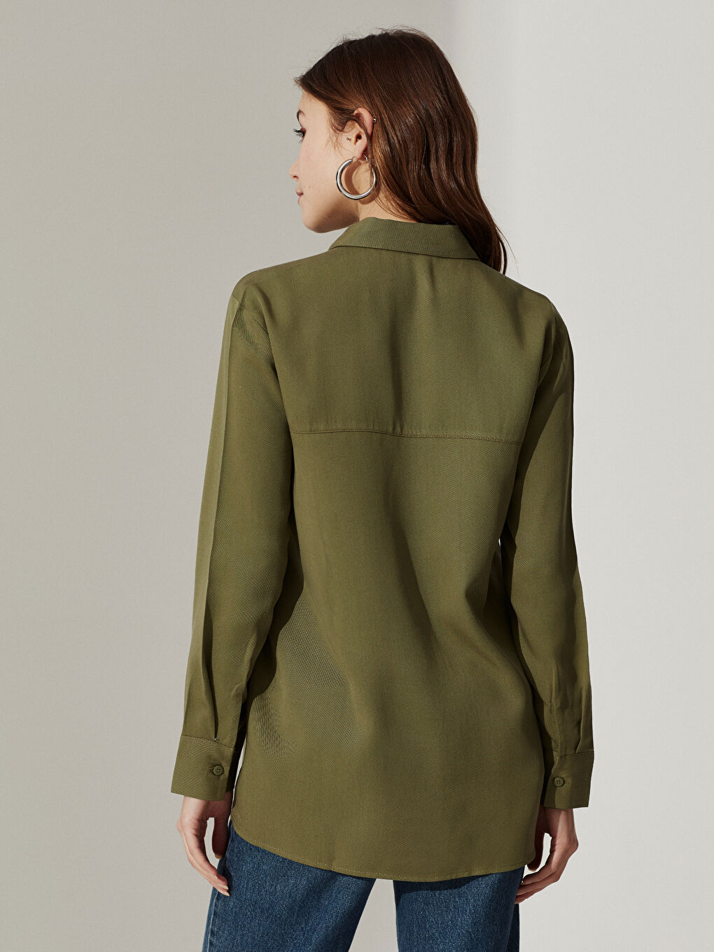 Yeşil Uzun Kollu Kadın Gömlek-3