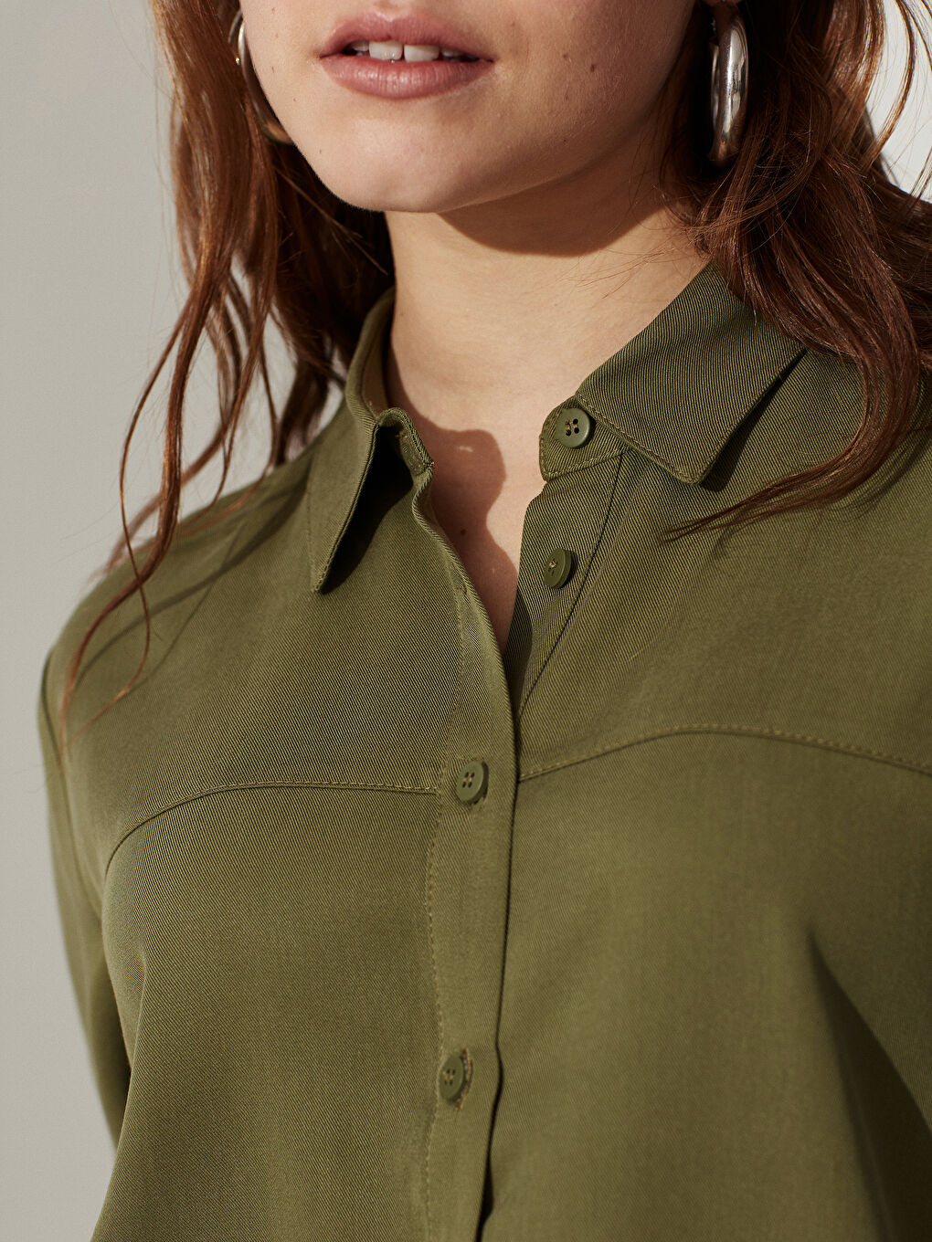 Yeşil Uzun Kollu Kadın Gömlek-4