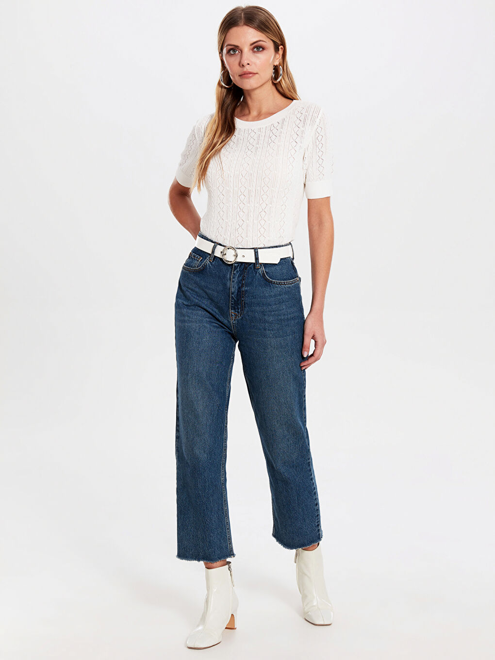 Свитер с круглым вырезом и коротким рукавом для женщин-1