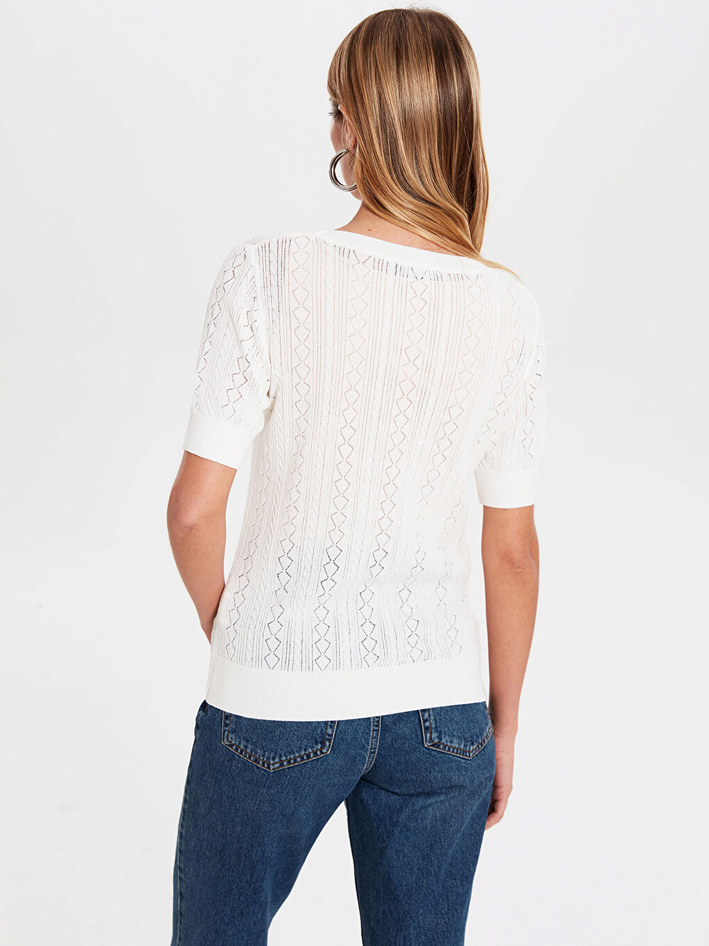 Свитер с круглым вырезом и коротким рукавом для женщин-2