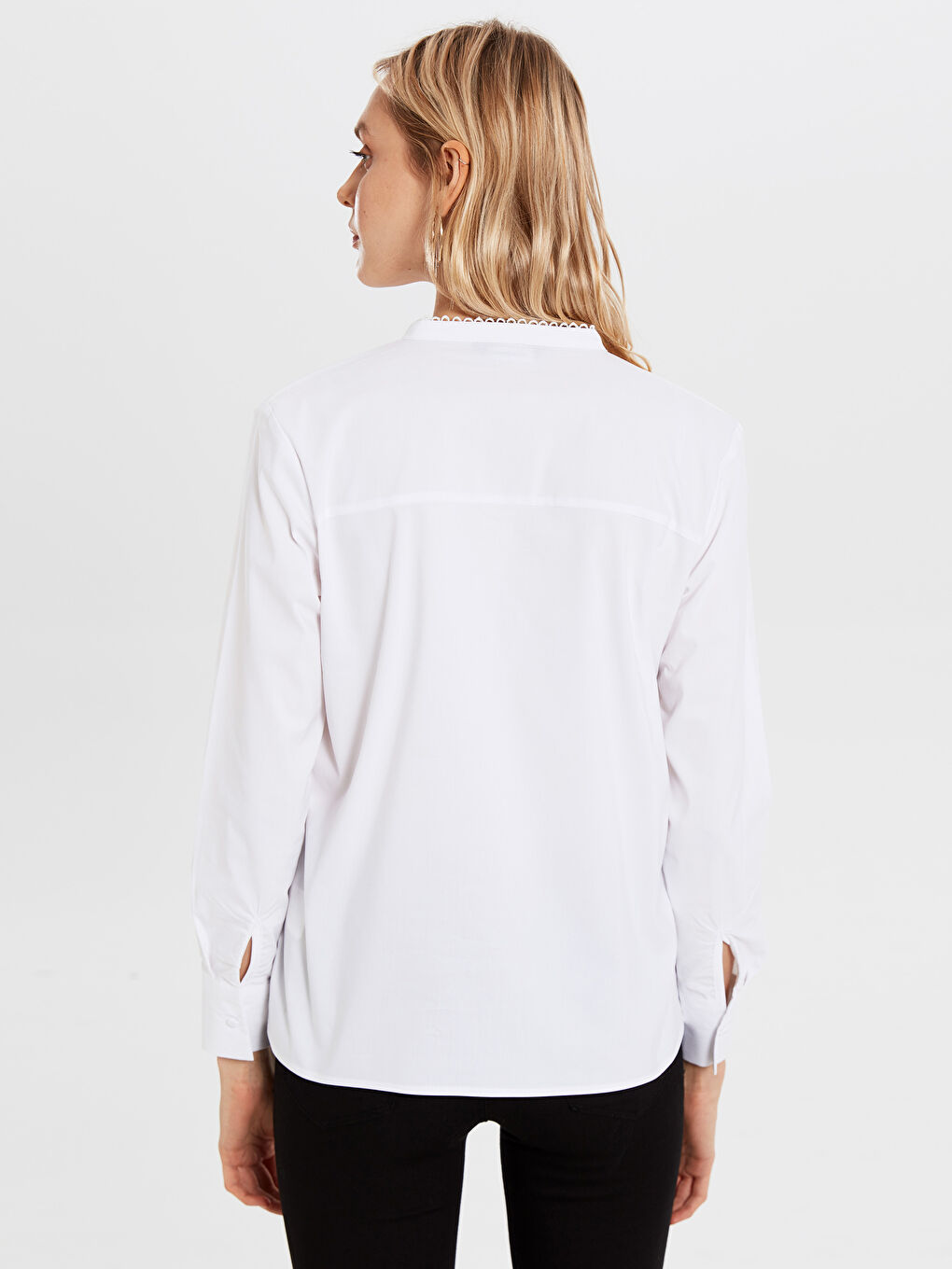 Ekru Uzun Kollu Poplin Kadın Bluz-3