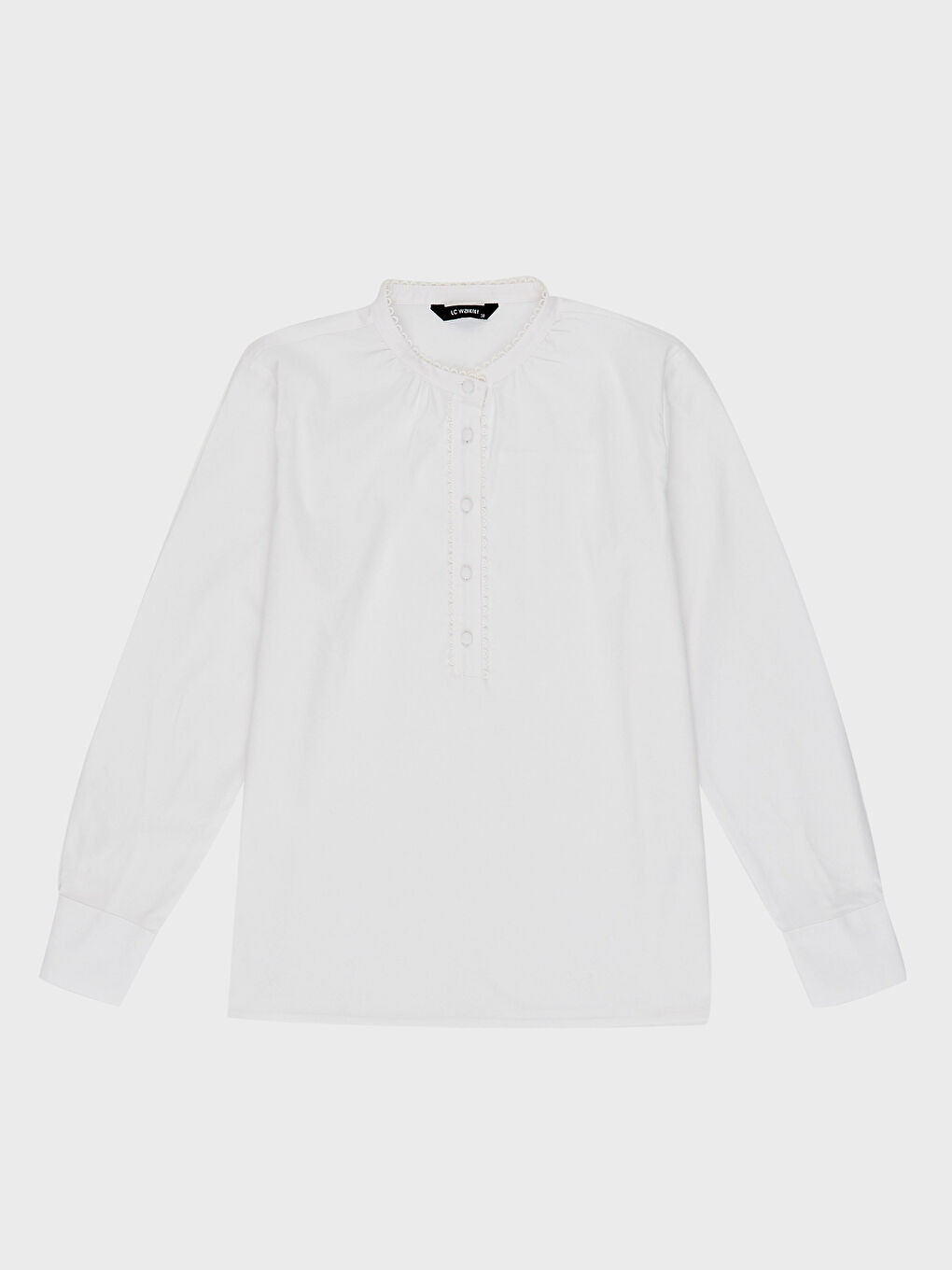 Ekru Uzun Kollu Poplin Kadın Bluz-1