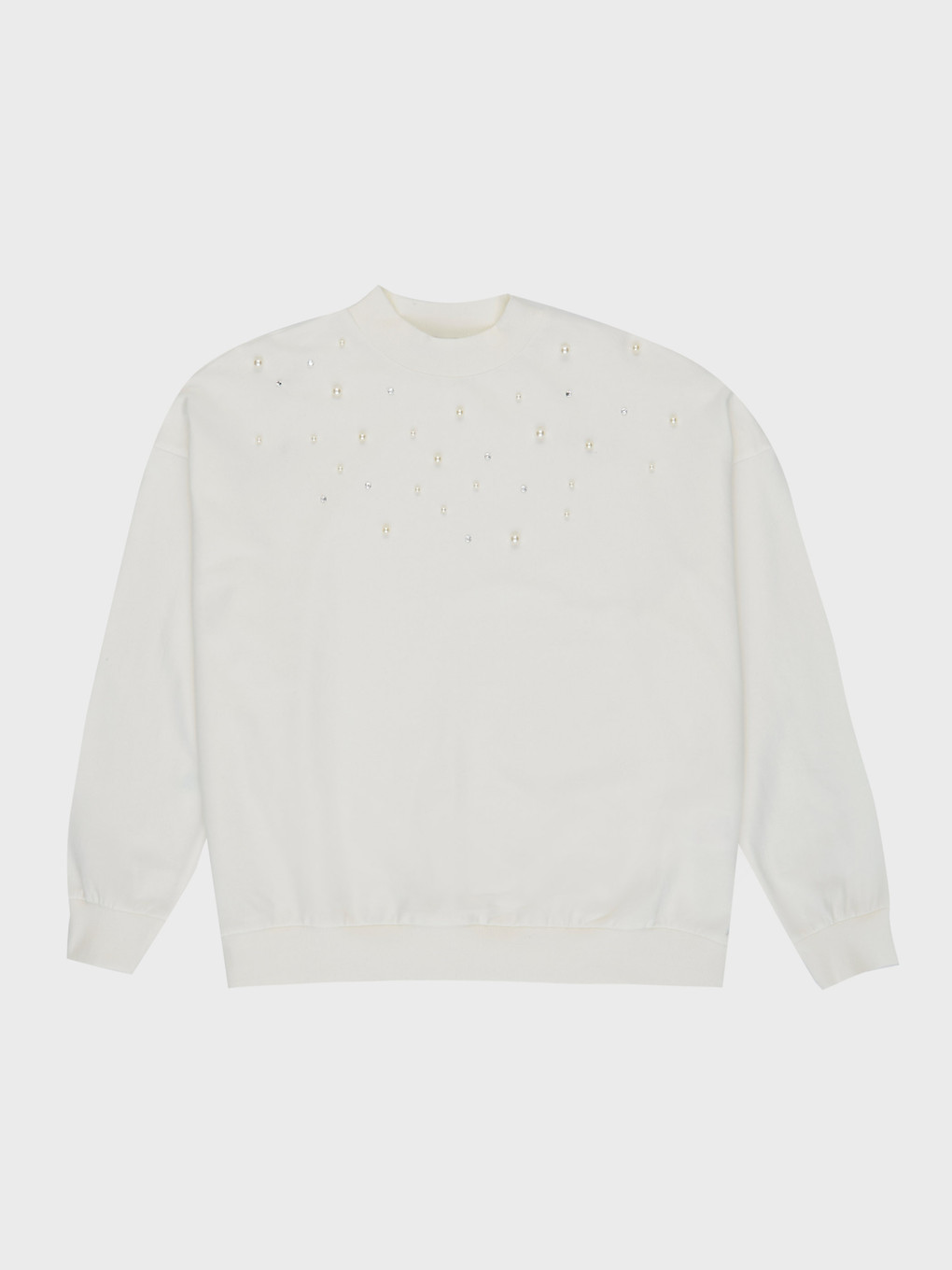 Ekru Bisiklet Yaka Uzun Kollu Kadın Sweatshirt-1