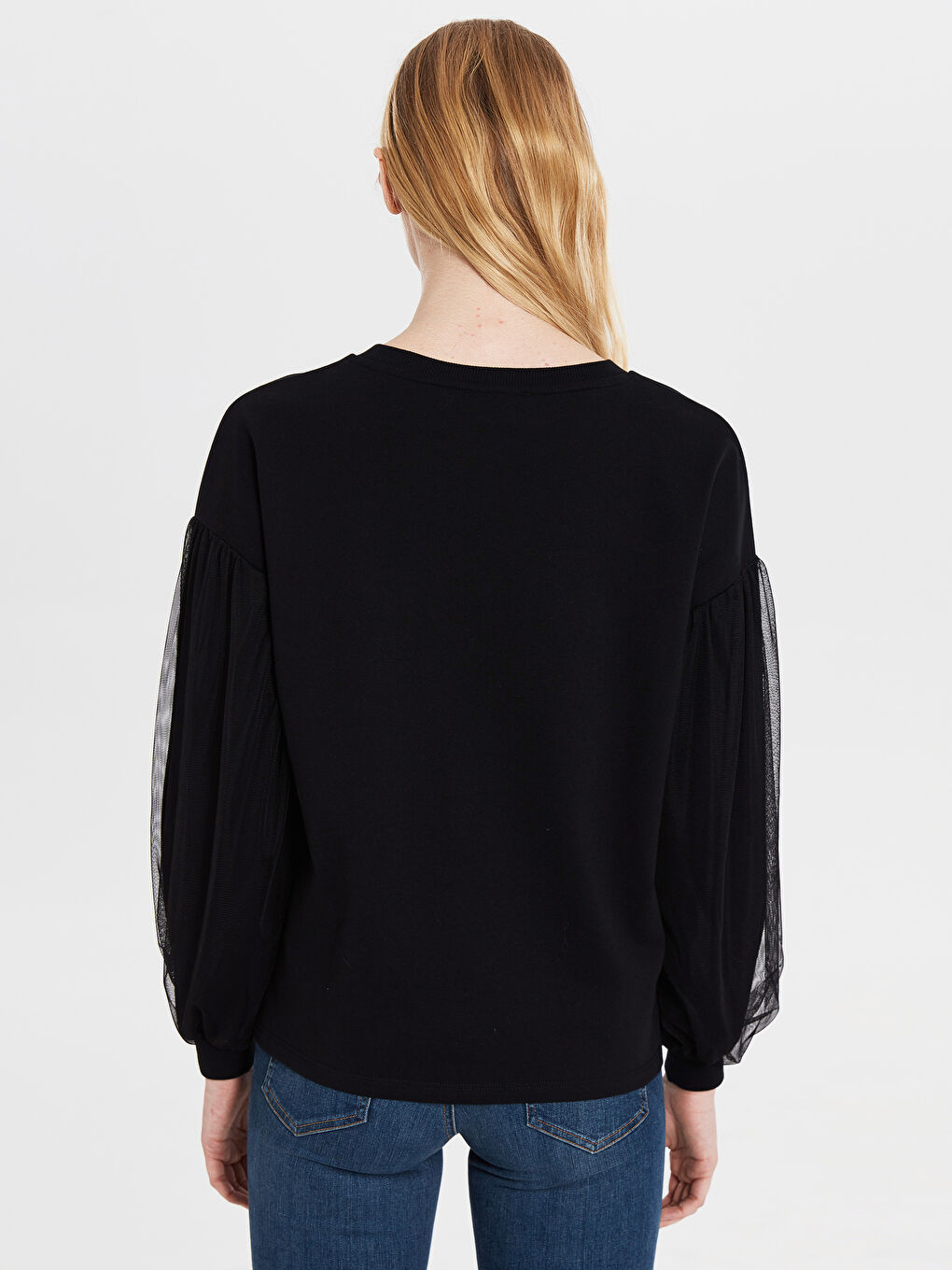 Siyah Bisiklet Yaka Uzun Kollu Kadın Sweatshirt-4