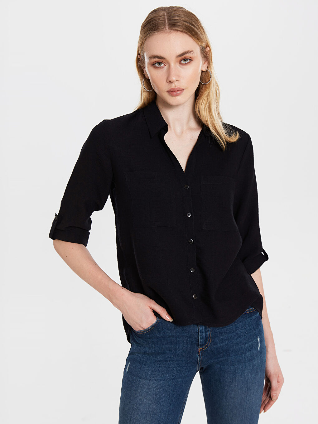 Siyah Uzun Kollu Kadın Gömlek