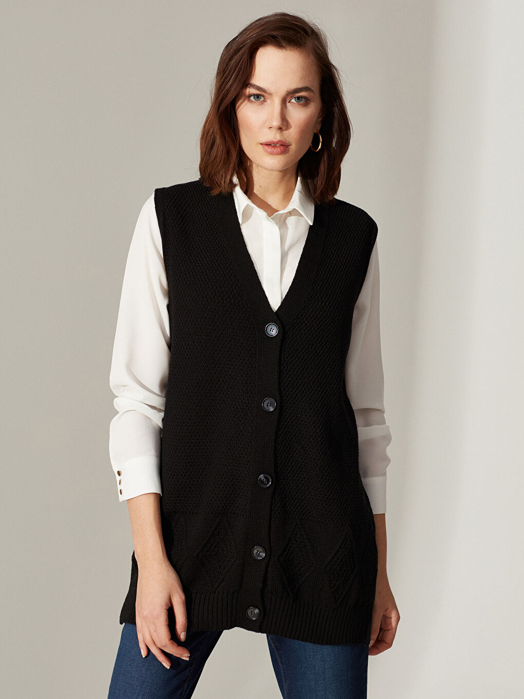 LCW Grace V-Neck Patterned Women's Waistcoat -0SM525Z8-CVL