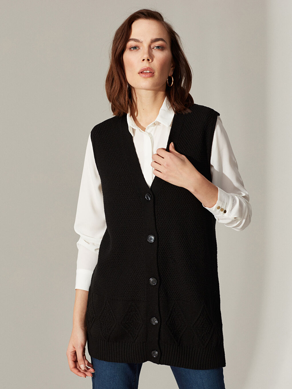 LCW Grace V-Neck Patterned Women's Waistcoat -0SM525Z8-CVL
