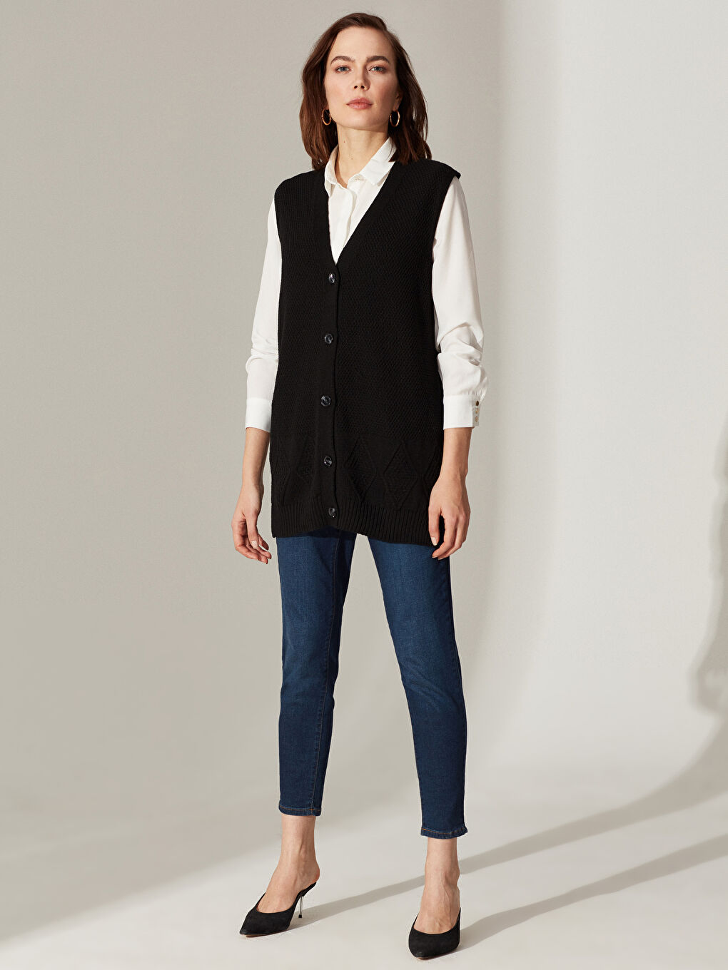 LCW Grace V-Neck Patterned Women's Waistcoat -0SM525Z8-CVL