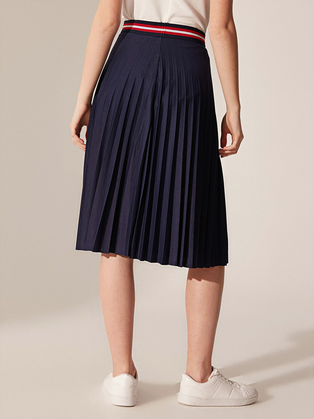 Lacivert Beli Lastikli Pileli Kadın Etek-2