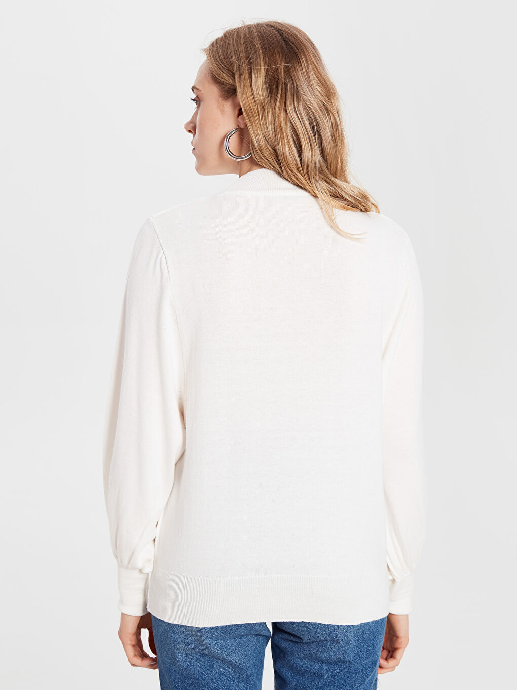 Ekru Yarım Balıkçı Yaka Uzun Kollu Kadın Kazak-4