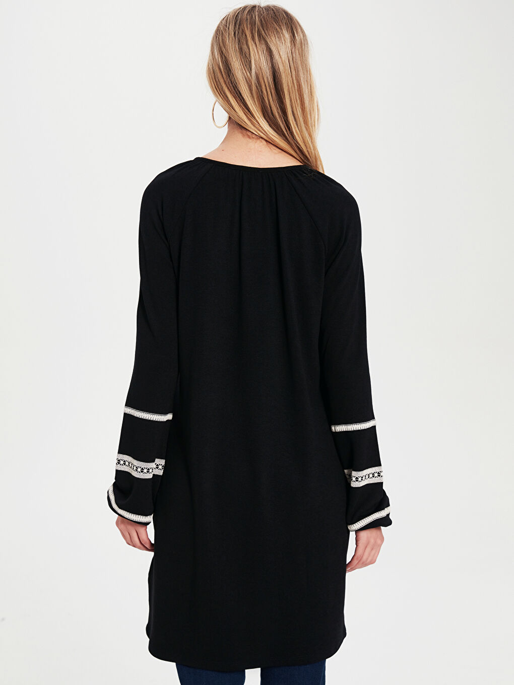 تونيك كم طويل بياقة دائرية للسيدات-2