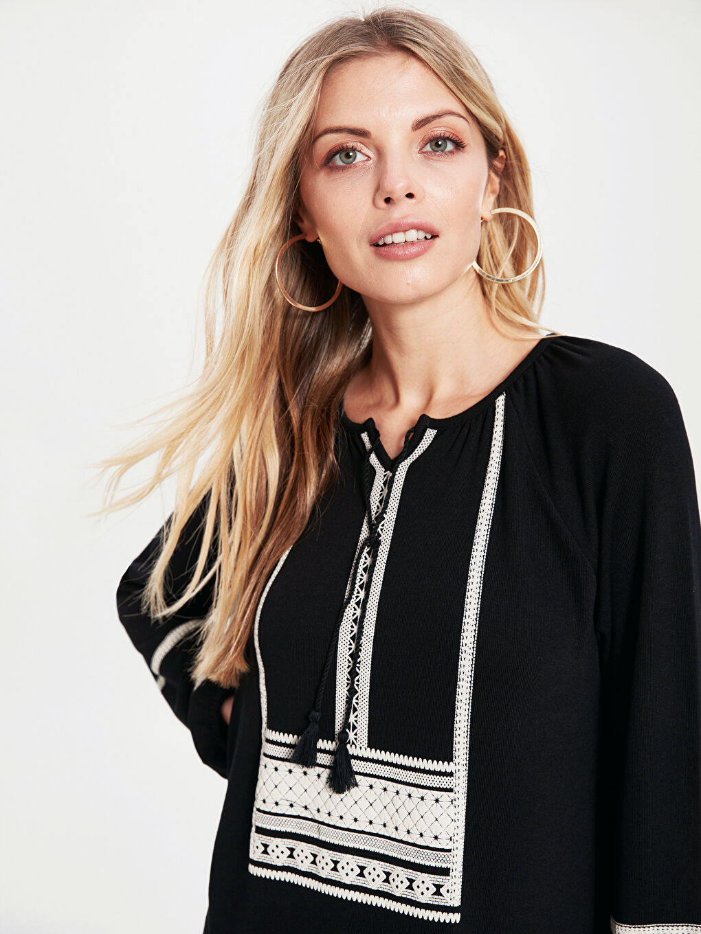 تونيك كم طويل بياقة دائرية للسيدات-3