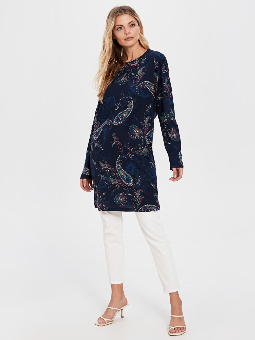 Lacivert Bisiklet Yaka Uzun Kollu Kadın Tunik-1