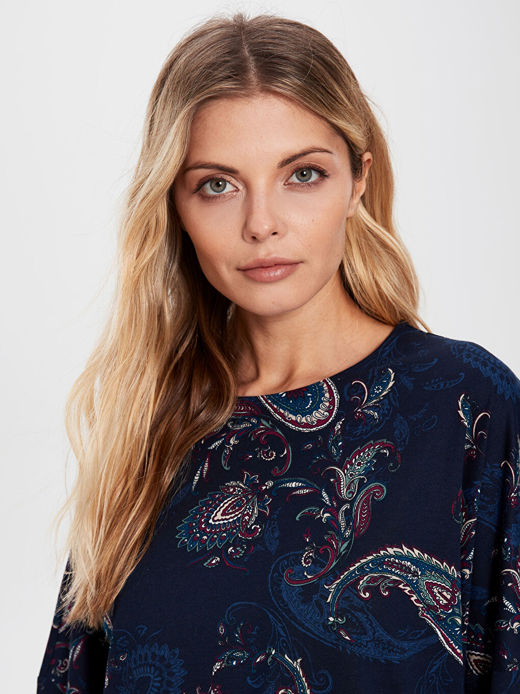 Lacivert Bisiklet Yaka Uzun Kollu Kadın Tunik-2