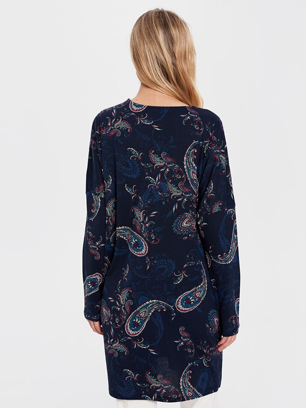 Lacivert Bisiklet Yaka Uzun Kollu Kadın Tunik-3