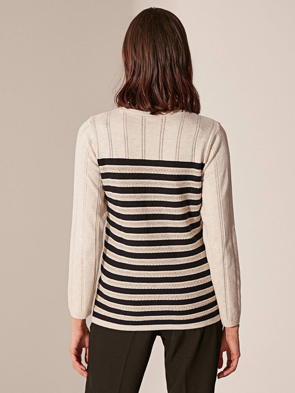 Bej Bisiklet Yaka Uzun Kollu Kadın Kazak-3