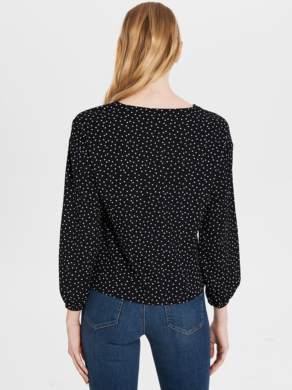 Siyah Bisiklet Yaka Uzun Kollu Kadın Tişört-2