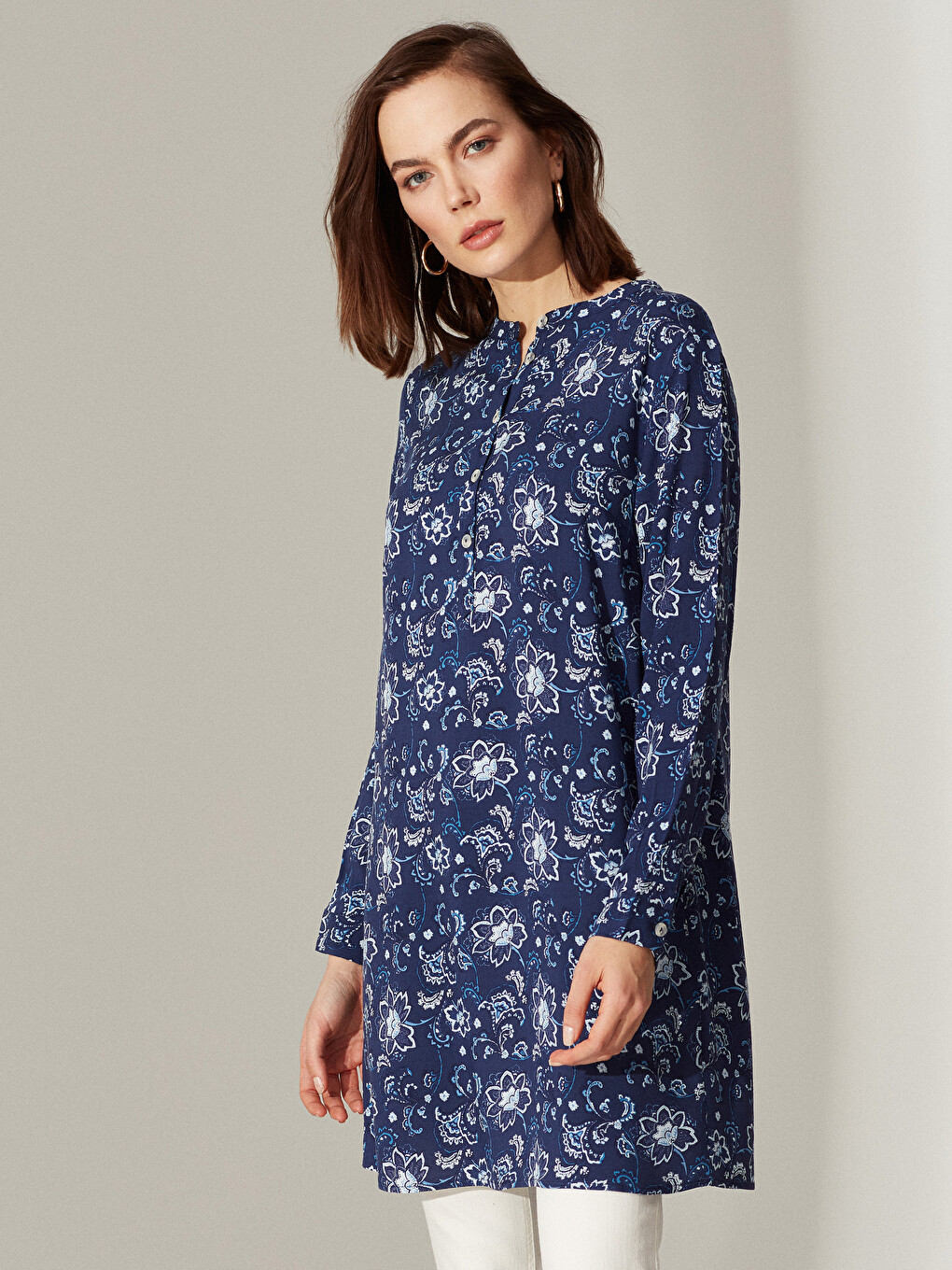 Grandad Collar Long Sleeve Women's Tunic