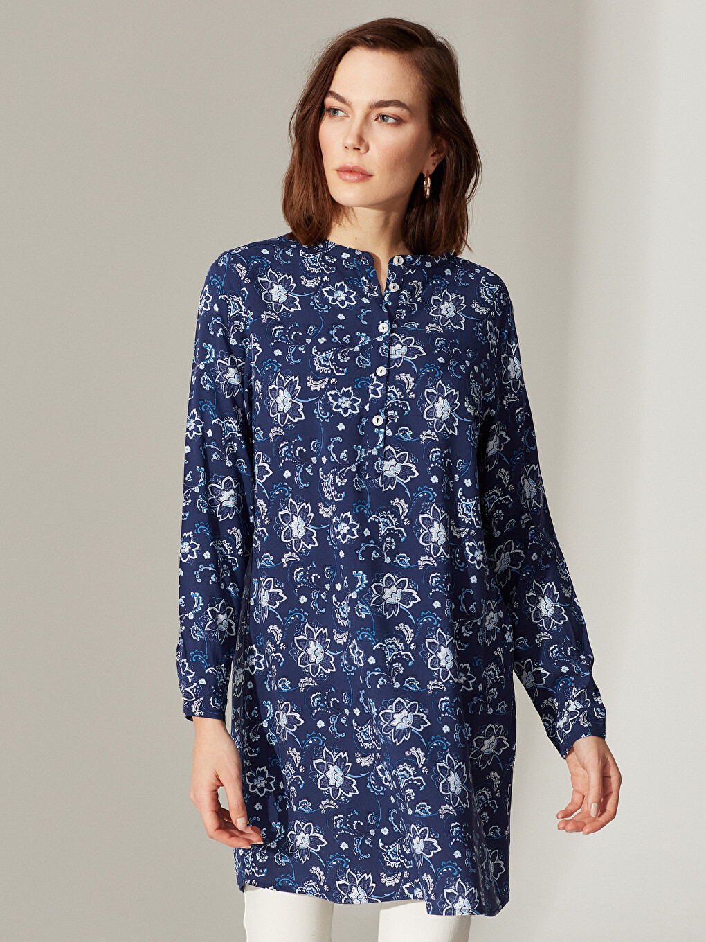 Grandad Collar Long Sleeve Women's Tunic-2