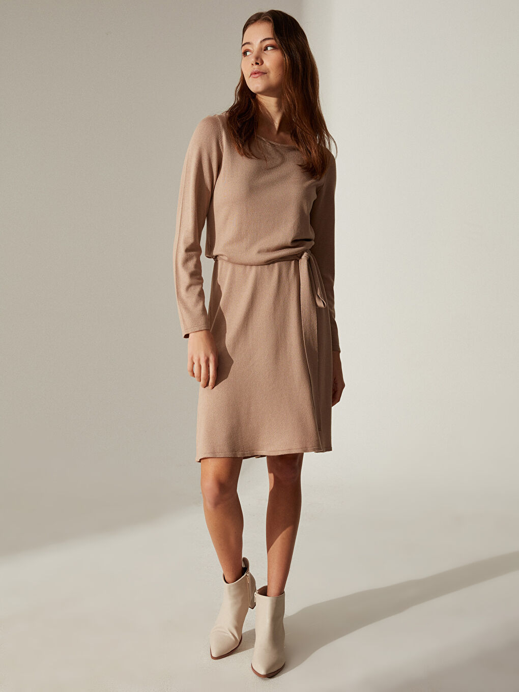 Платье с длинным рукавом и вырезом лодочкой для женщин-2