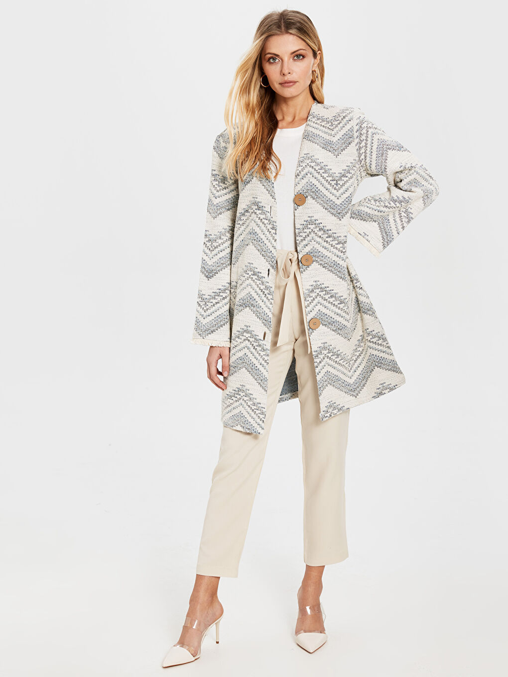 Karışık Bisiklet Yaka Uzun Kollu Kadın Hırka-3