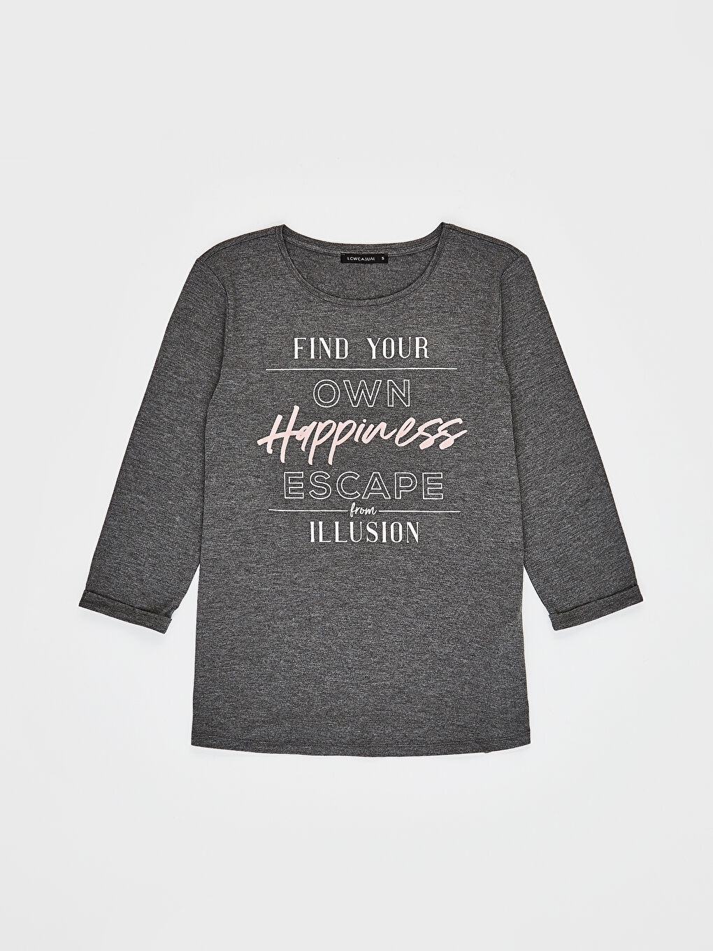 Antrasit Bisiklet Yaka Kadın Tişört-1