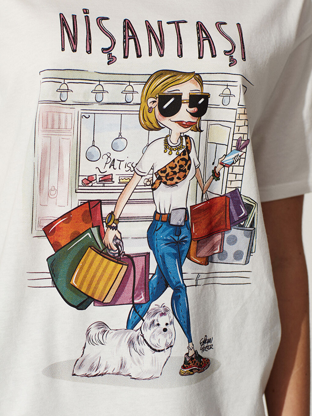 Ekru Bisiklet Yaka Kısa Kollu Kadın Tişört-4