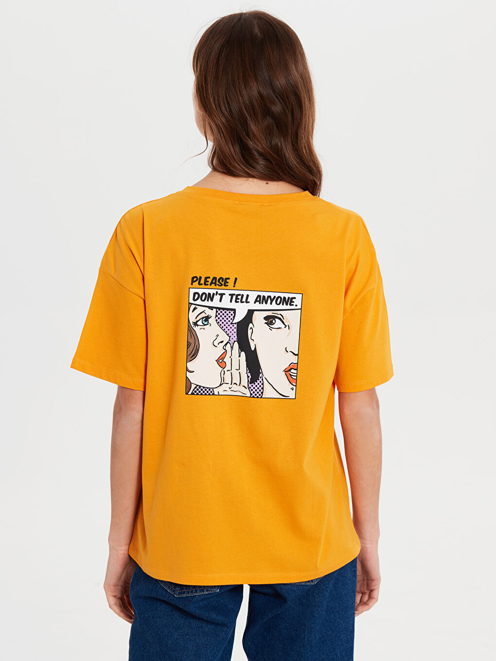 Turuncu Bisiklet Yaka Kısa Kollu Kadın Tişört-4